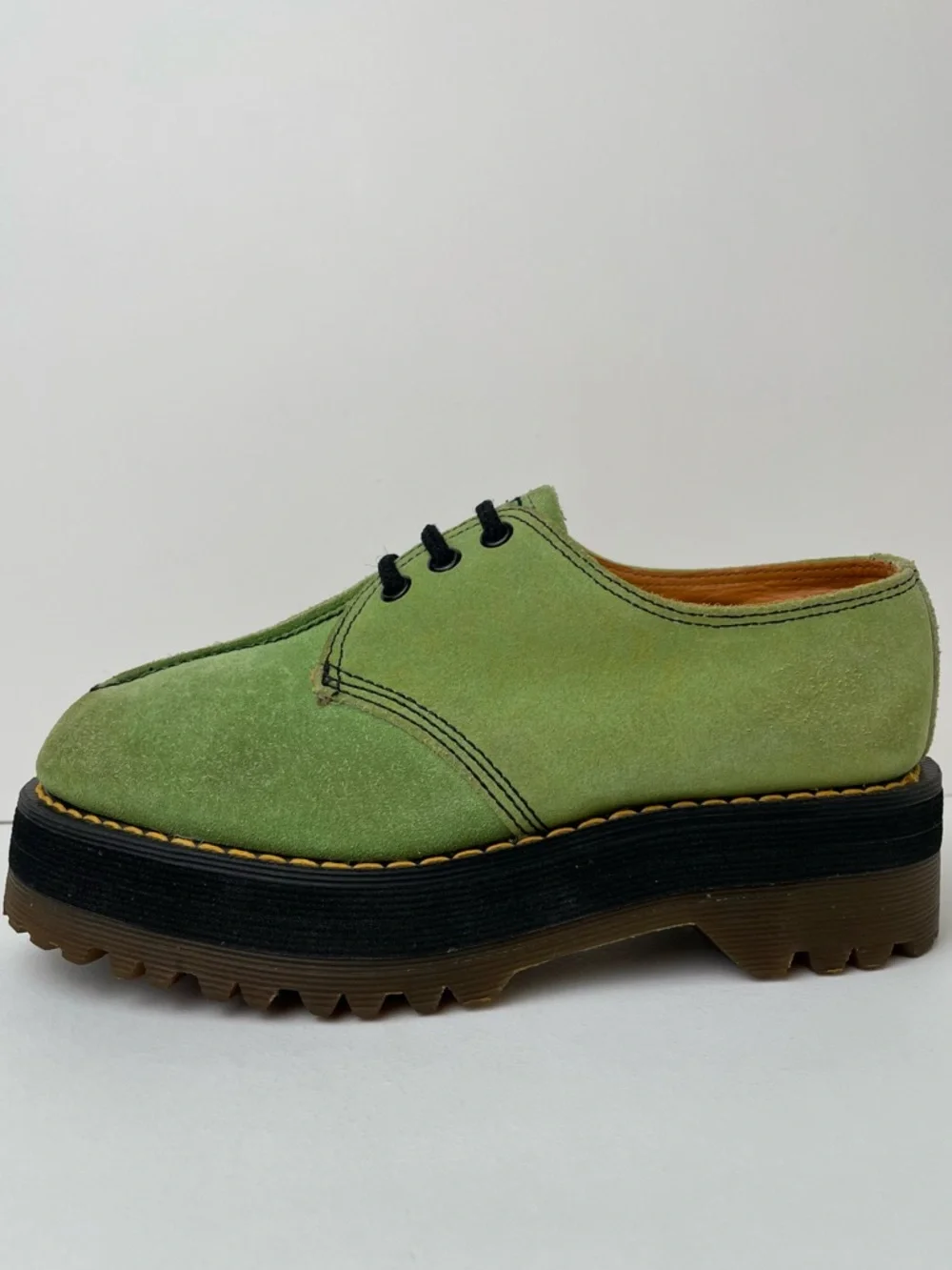Vintage Dr. Martens England Crazy Bomb Green Suede Platform Oxfords UK 4